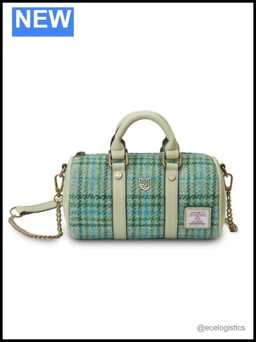 Harris Tweed Mini Duffel Saddle Bag with Vegan Leather Shoulder Strap